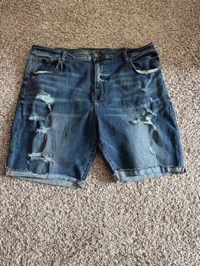 American Eagle Outfitters Distressed Dark Blue Denim Shorts